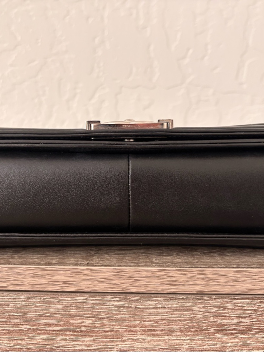 CHANEL Black Calfskin Chevron Boy Bag with Silver Hardware and Gourmette Chain - Picture 7 of 13